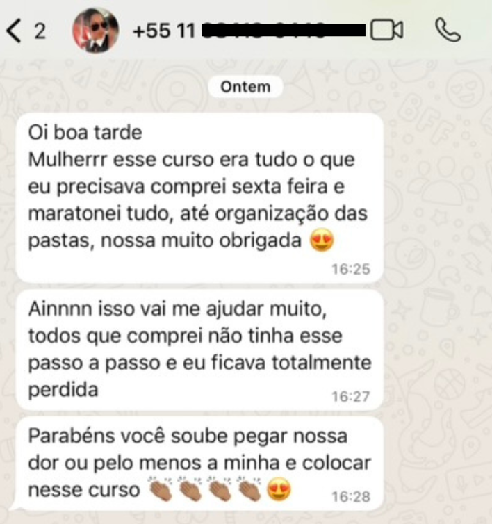 Depoimento WhatsApp — esse curso era tudo o que eu precisava